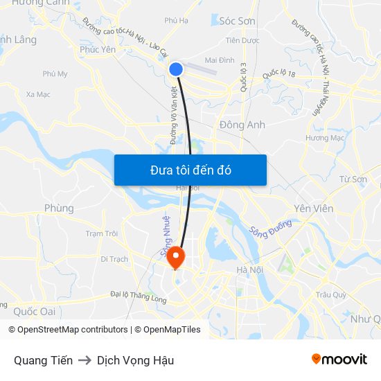 Quang Tiến to Dịch Vọng Hậu map