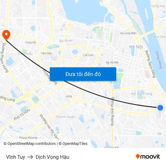 Vĩnh Tuy to Dịch Vọng Hậu map