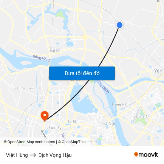 Việt Hùng to Dịch Vọng Hậu map