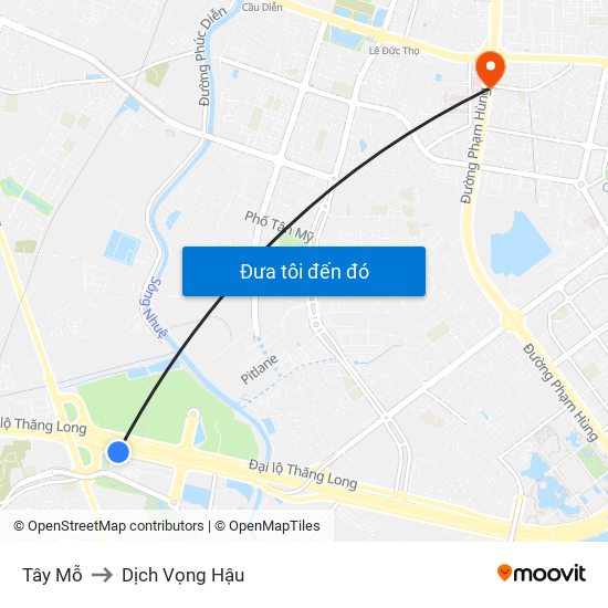 Tây Mỗ to Dịch Vọng Hậu map