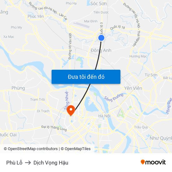 Phù Lỗ to Dịch Vọng Hậu map