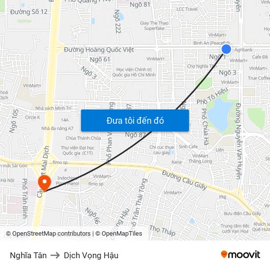 Nghĩa Tân to Dịch Vọng Hậu map