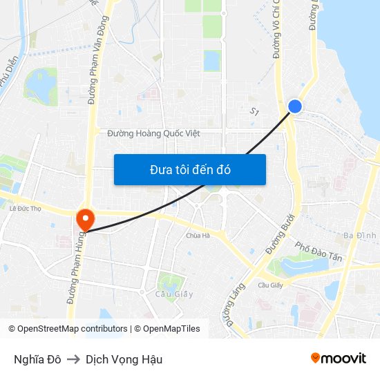 Nghĩa Đô to Dịch Vọng Hậu map