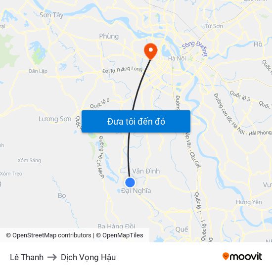Lê Thanh to Dịch Vọng Hậu map