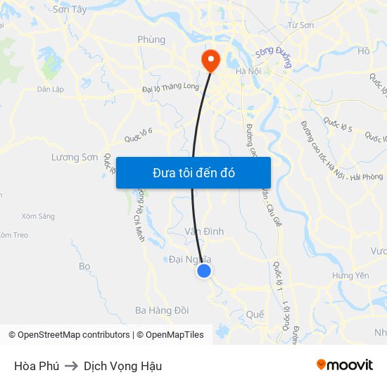 Hòa Phú to Dịch Vọng Hậu map