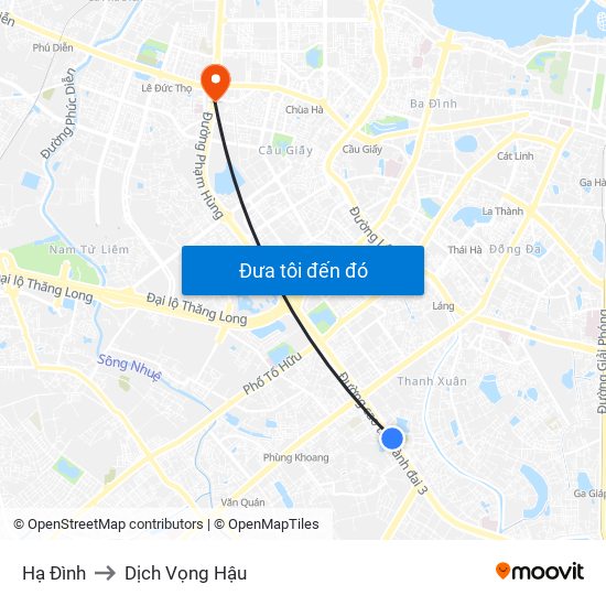 Hạ Đình to Dịch Vọng Hậu map