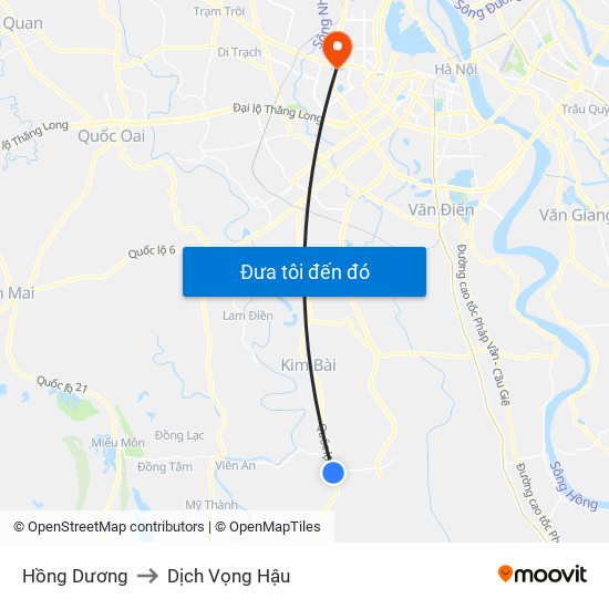 Hồng Dương to Dịch Vọng Hậu map
