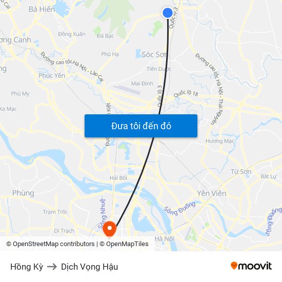 Hồng Kỳ to Dịch Vọng Hậu map