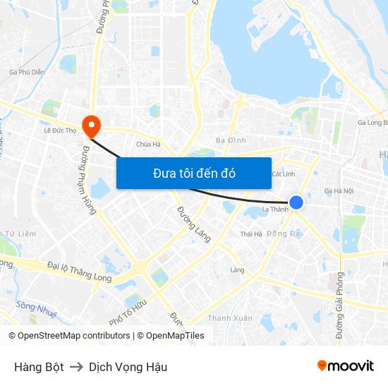 Hàng Bột to Dịch Vọng Hậu map