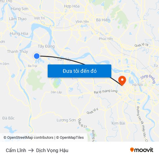Cẩm Lĩnh to Dịch Vọng Hậu map