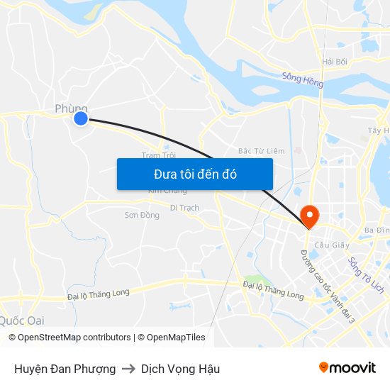 Huyện Đan Phượng to Dịch Vọng Hậu map