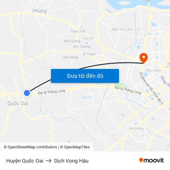 Huyện Quốc Oai to Dịch Vọng Hậu map