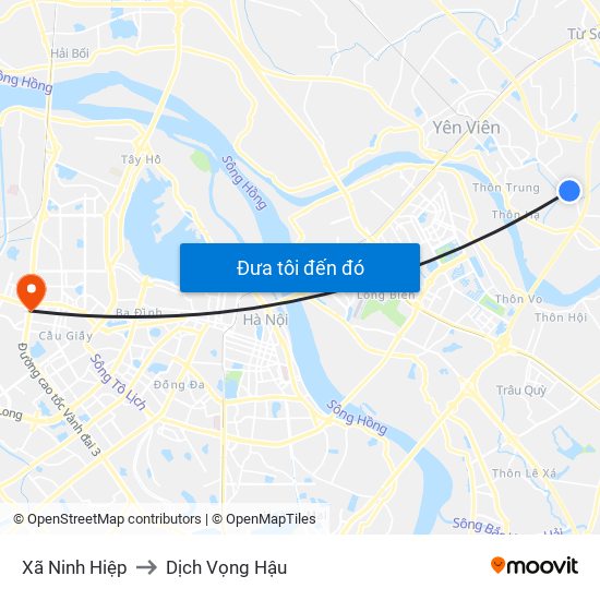 Xã Ninh Hiệp to Dịch Vọng Hậu map