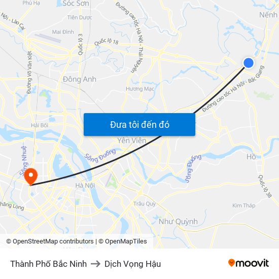 Thành Phố Bắc Ninh to Dịch Vọng Hậu map