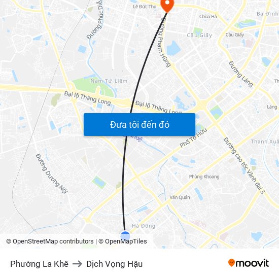 Phường La Khê to Dịch Vọng Hậu map