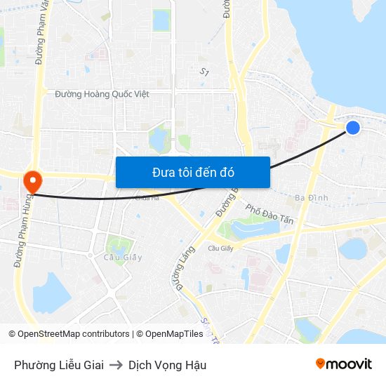 Phường Liễu Giai to Dịch Vọng Hậu map