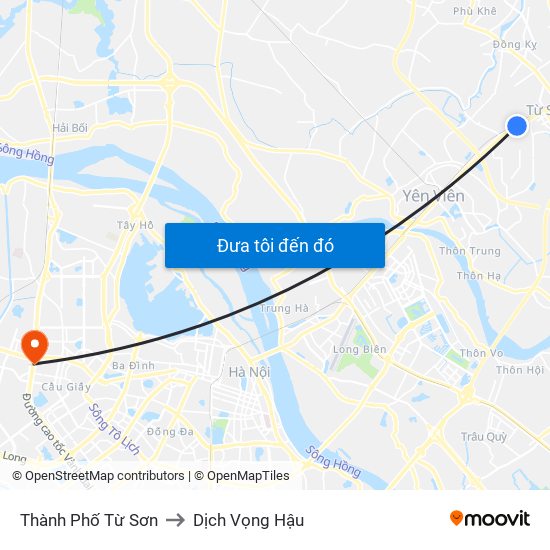 Thành Phố Từ Sơn to Dịch Vọng Hậu map