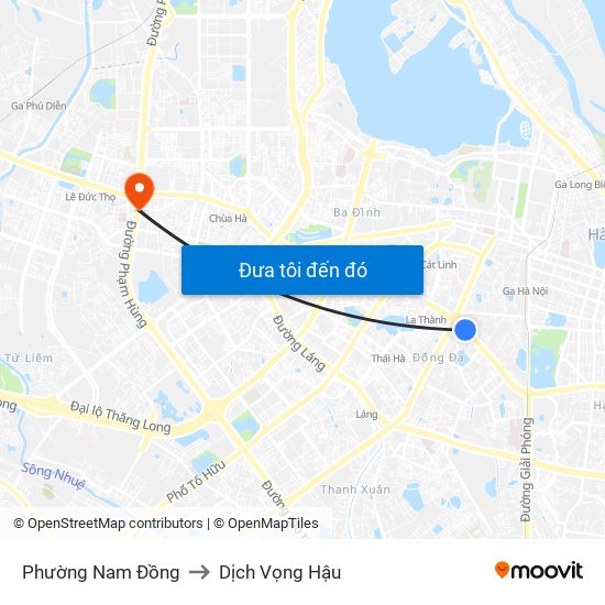 Phường Nam Đồng to Dịch Vọng Hậu map