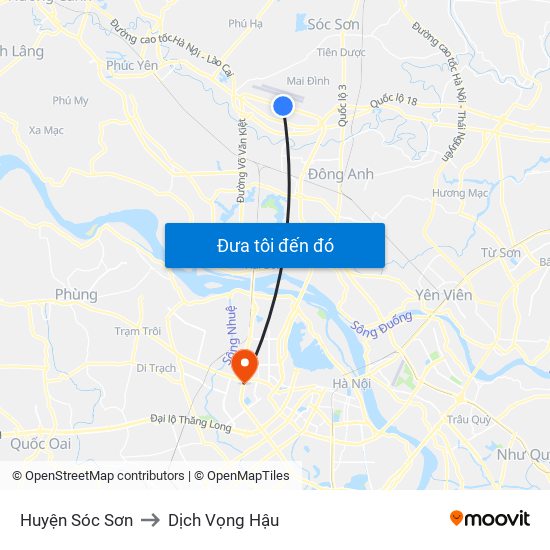 Huyện Sóc Sơn to Dịch Vọng Hậu map