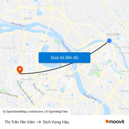 Thị Trấn Yên Viên to Dịch Vọng Hậu map