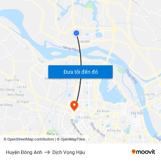 Huyện Đông Anh to Dịch Vọng Hậu map