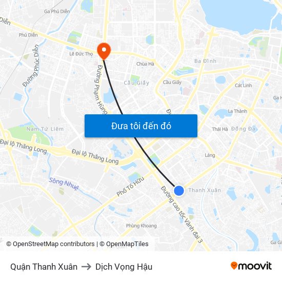 Quận Thanh Xuân to Dịch Vọng Hậu map