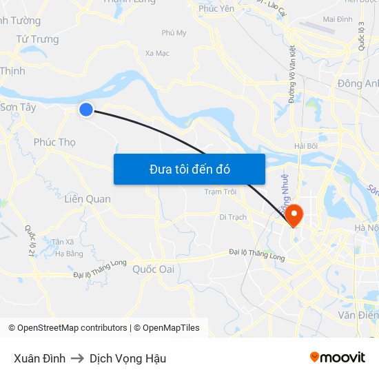 Xuân Đình to Dịch Vọng Hậu map