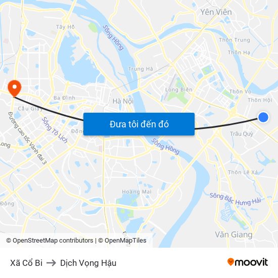 Xã Cổ Bi to Dịch Vọng Hậu map