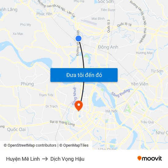 Huyện Mê Linh to Dịch Vọng Hậu map