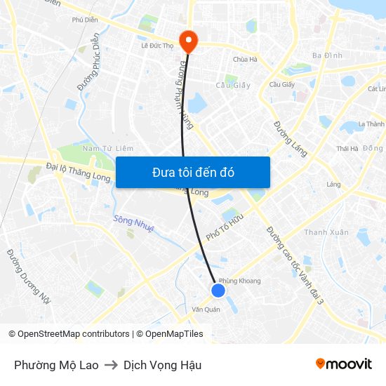 Phường Mộ Lao to Dịch Vọng Hậu map