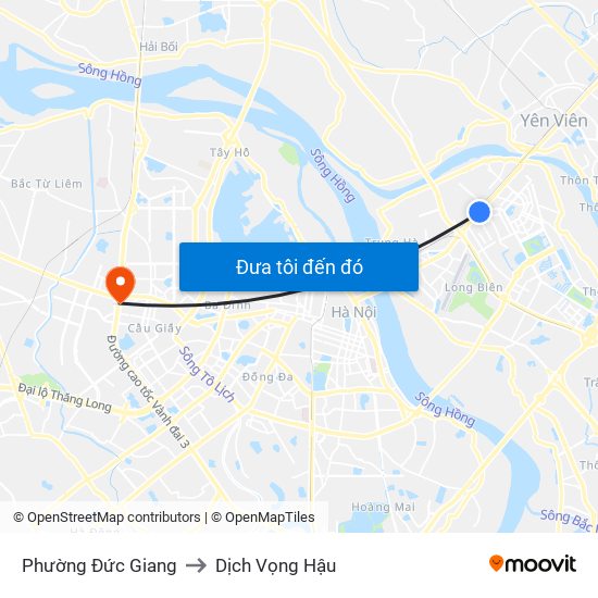 Phường Đức Giang to Dịch Vọng Hậu map