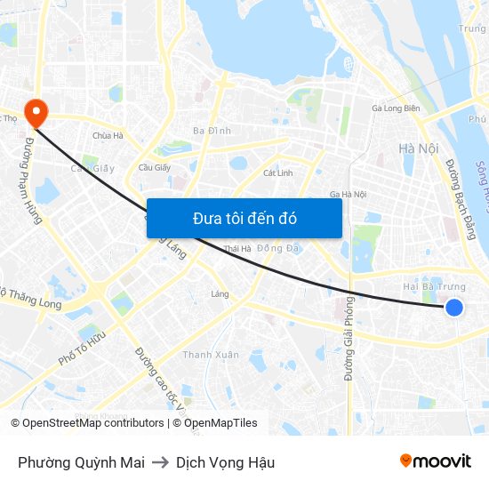 Phường Quỳnh Mai to Dịch Vọng Hậu map