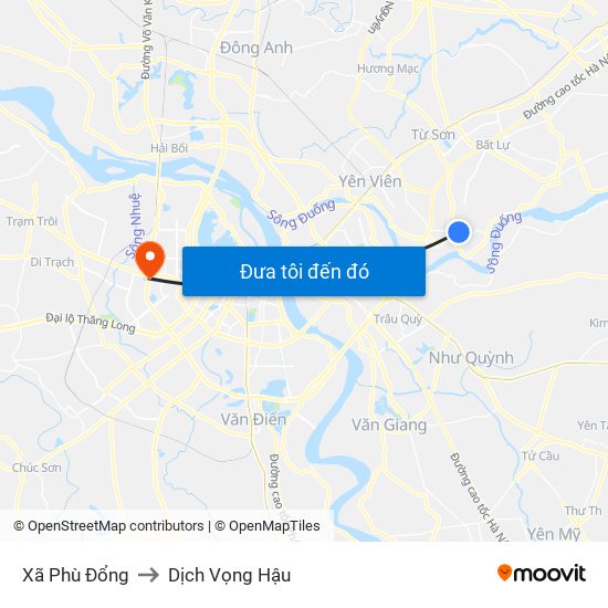 Xã Phù Đổng to Dịch Vọng Hậu map