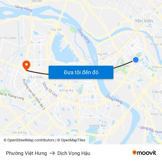 Phường Việt Hưng to Dịch Vọng Hậu map