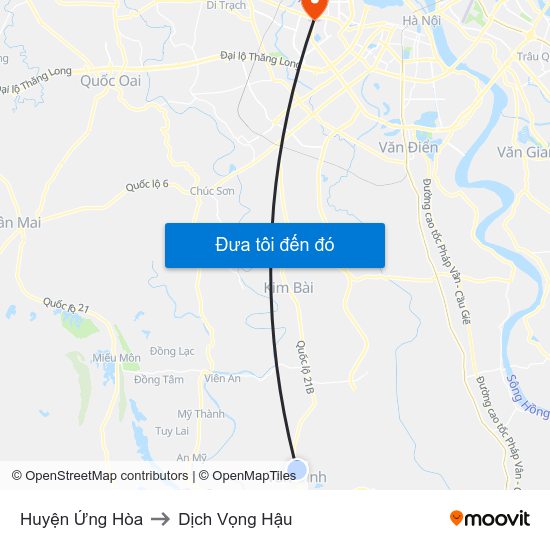 Huyện Ứng Hòa to Dịch Vọng Hậu map