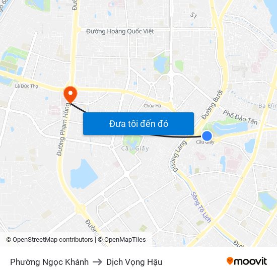 Phường Ngọc Khánh to Dịch Vọng Hậu map