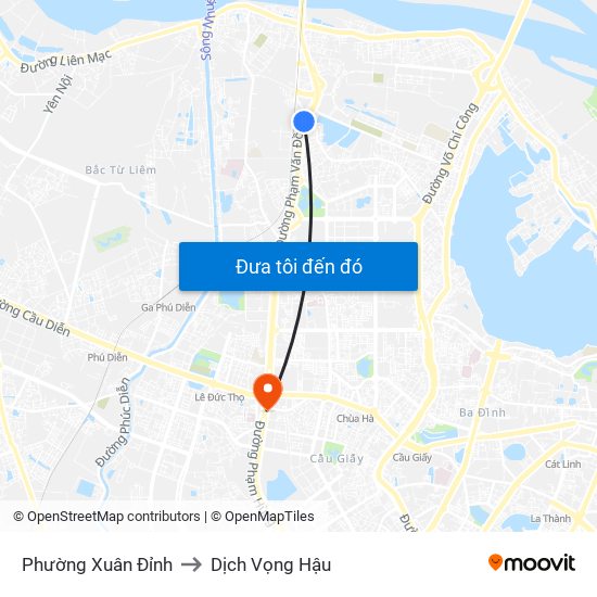 Phường Xuân Đỉnh to Dịch Vọng Hậu map