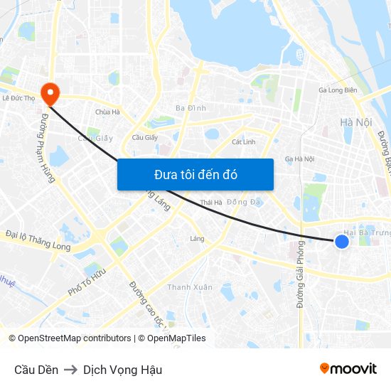 Cầu Dền to Dịch Vọng Hậu map