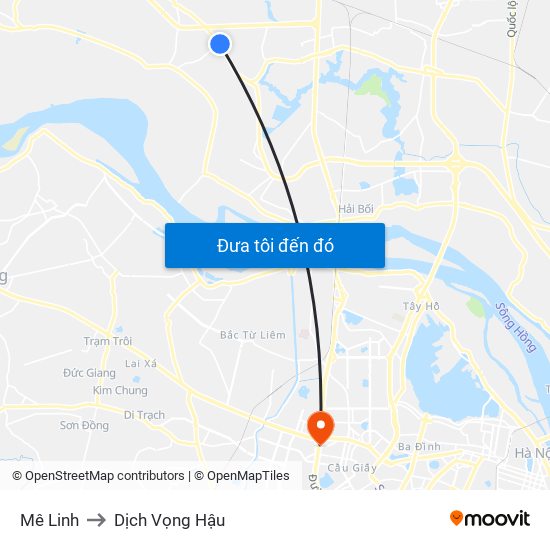 Mê Linh to Dịch Vọng Hậu map