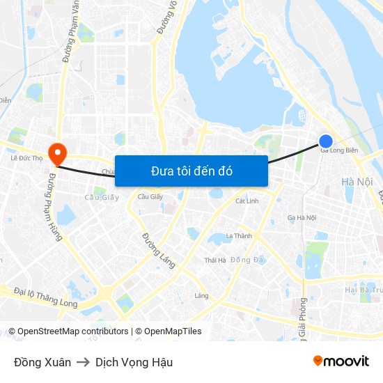 Đồng Xuân to Dịch Vọng Hậu map