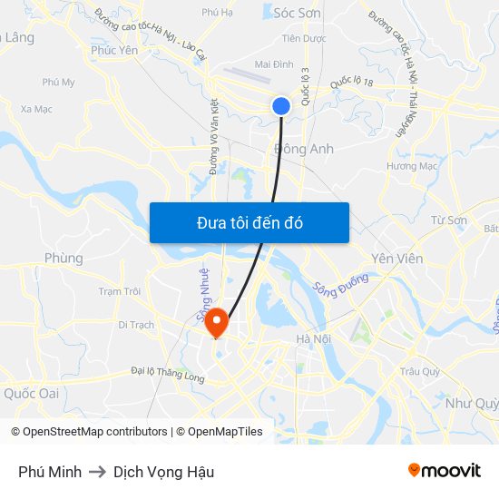 Phú Minh to Dịch Vọng Hậu map