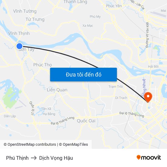 Phú Thịnh to Dịch Vọng Hậu map