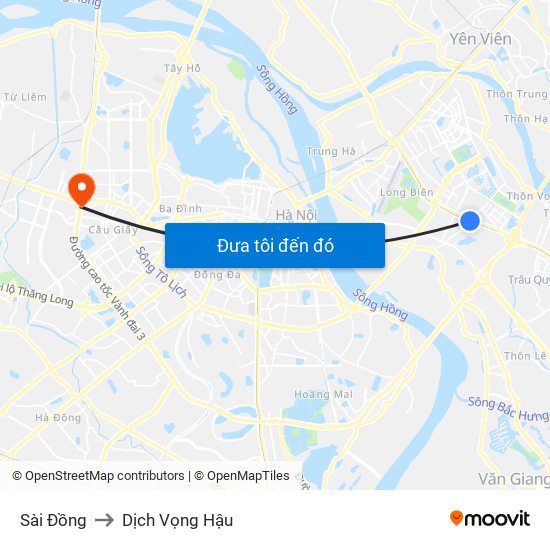 Sài Đồng to Dịch Vọng Hậu map