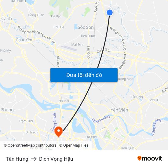 Tân Hưng to Dịch Vọng Hậu map