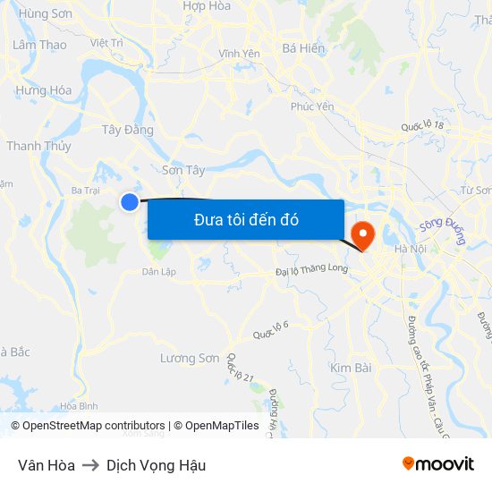 Vân Hòa to Dịch Vọng Hậu map