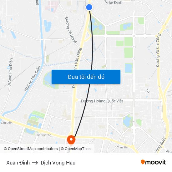 Xuân Đỉnh to Dịch Vọng Hậu map