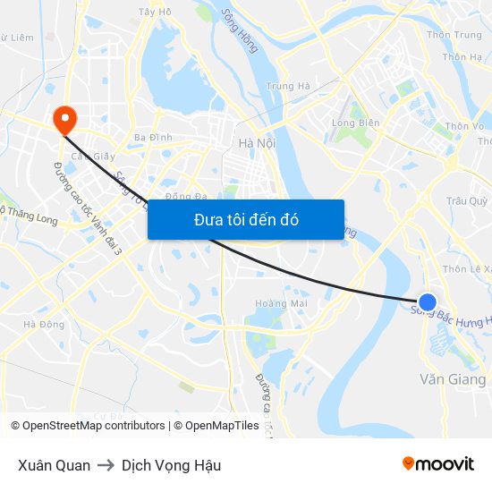 Xuân Quan to Dịch Vọng Hậu map