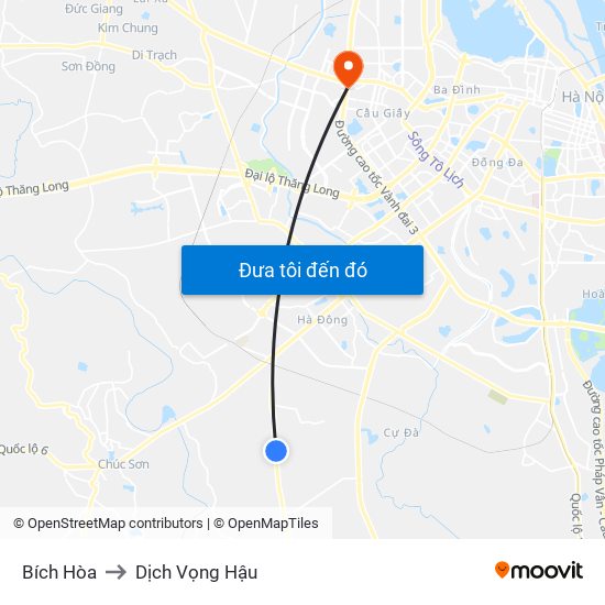 Bích Hòa to Dịch Vọng Hậu map