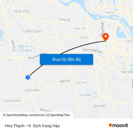 Hòa Thạch to Dịch Vọng Hậu map