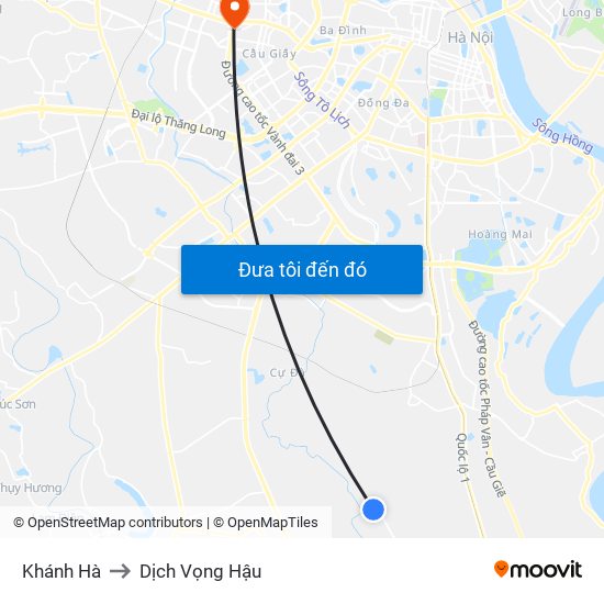 Khánh Hà to Dịch Vọng Hậu map